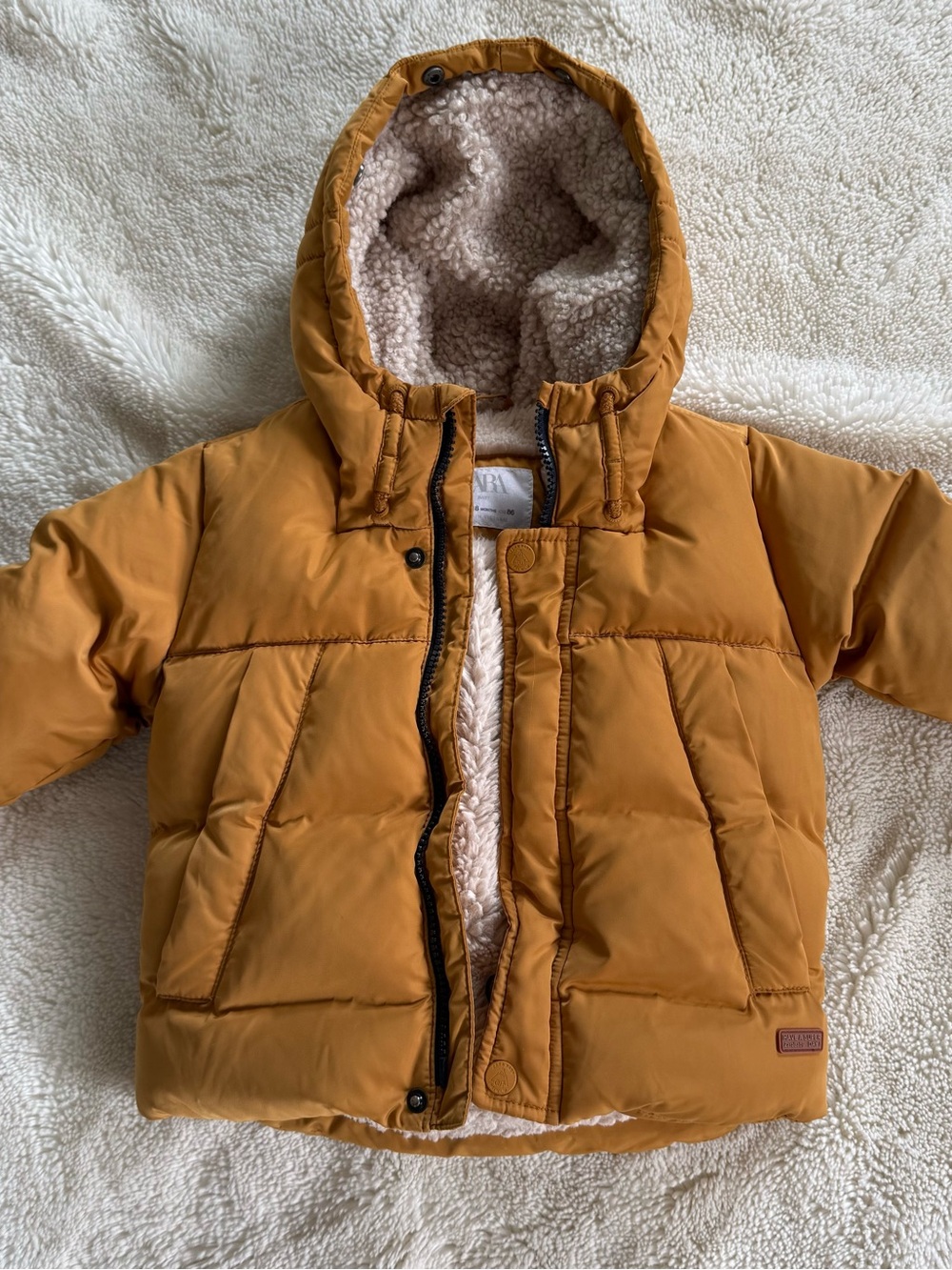 ZARA Toddler Baby Down Puffer Jacket Coat Faux Shearling Lined Hooded 12-18